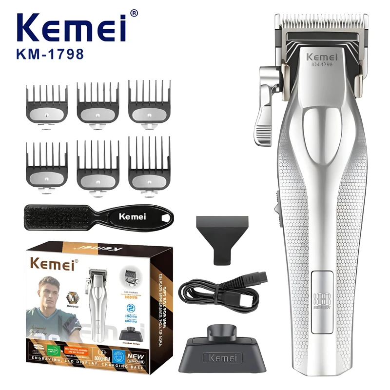 Kemei KM-1798 Hair Clippers Professional Hair Cutting Machine Electric Clippers 9000 RPM Trimmers Adjustable Hair Clippers Men