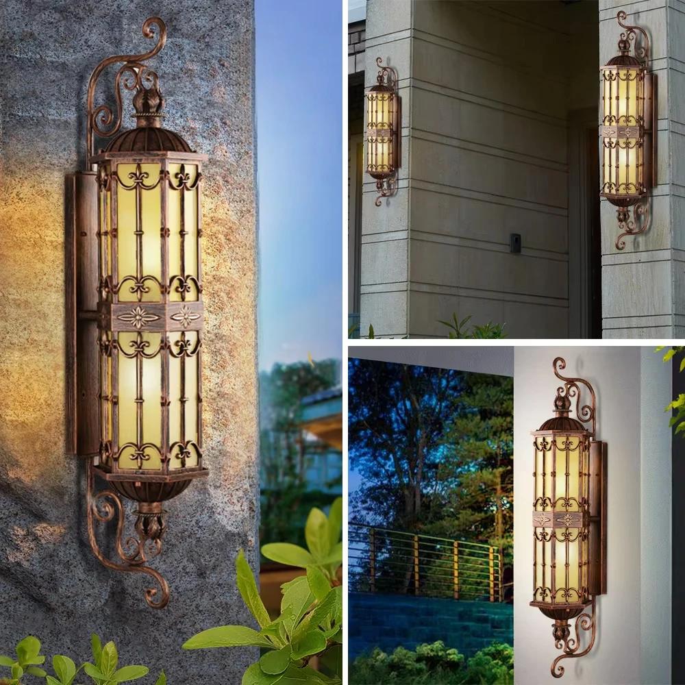 SANDIY Outdoor Gold Wall Lamp Europe Retro Waterproof Vintage LED Porch Light Large Street Sconces for Exterior House Gate E27