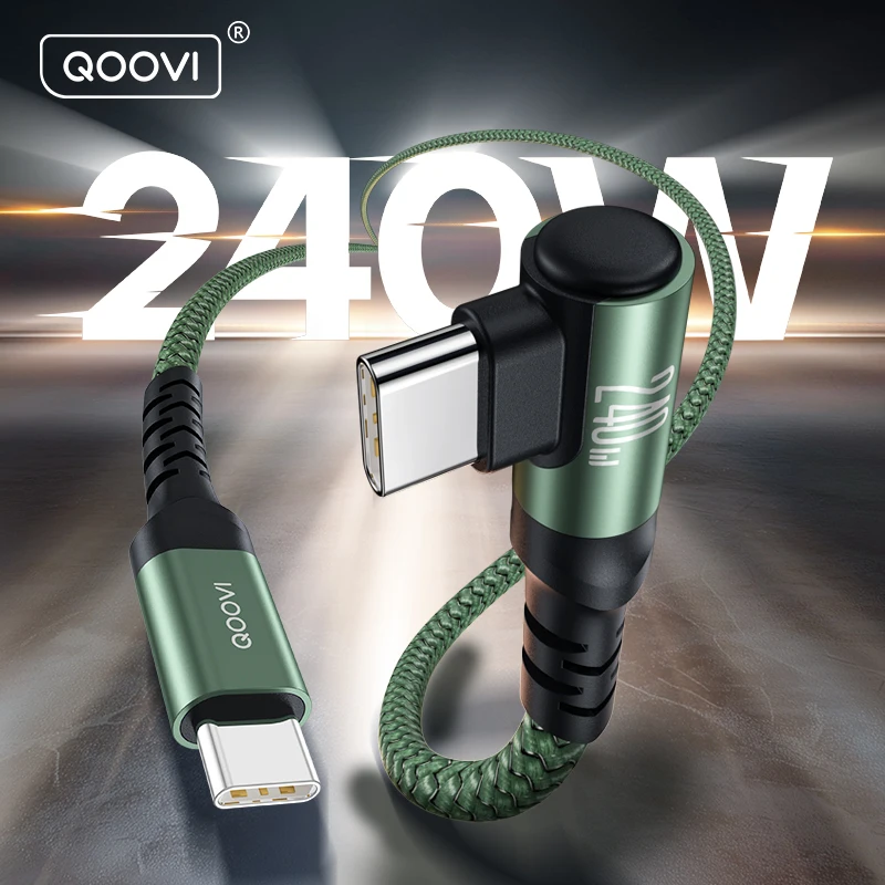 QOOVI PD240W Elbow Cable Ultra Fast Charging USB Type C Cable PD3.1 Quick Charge for Laptop Samsung Xiaomi iPhone 17 MacBook