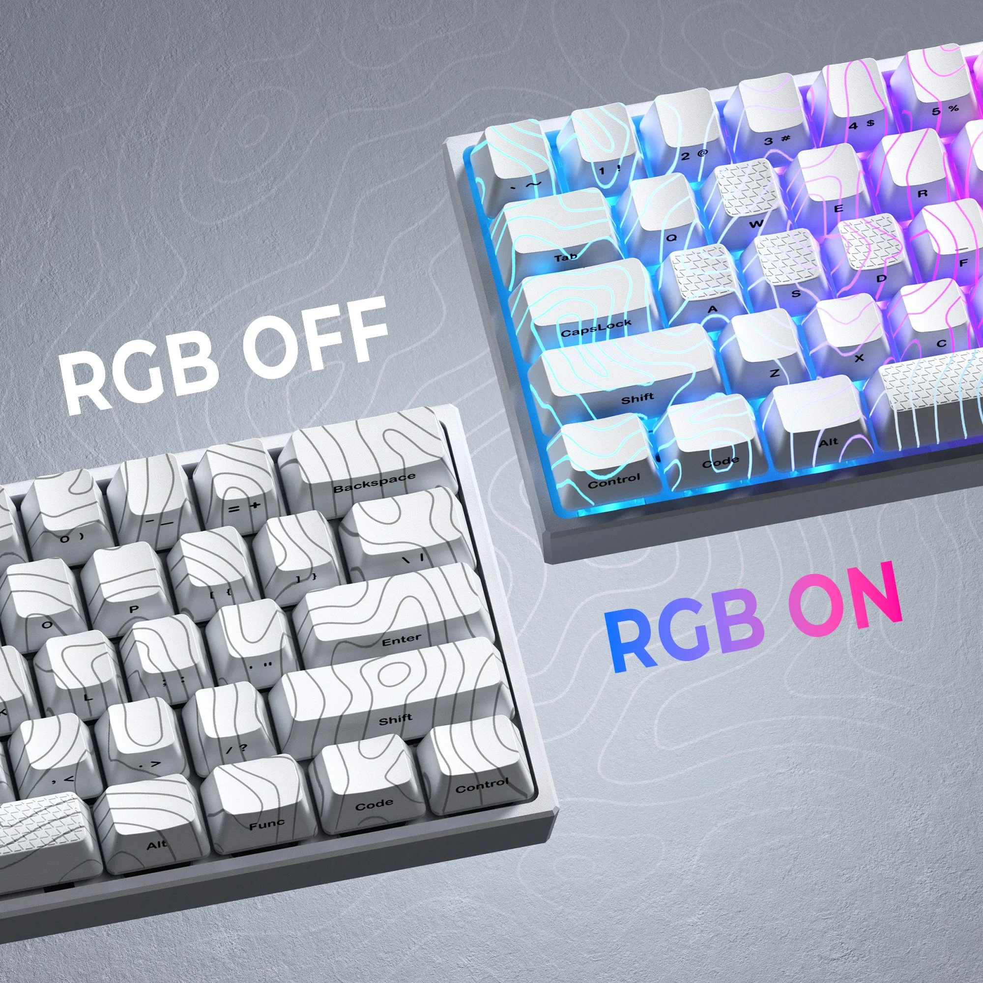 كفاف Keycap الخط الأبيض كيكابس Rgb شفافة كيكابس شخصية الجانب محفورة Imd Keycap 118/61 مفاتيح ماتي الملمس كيكابس