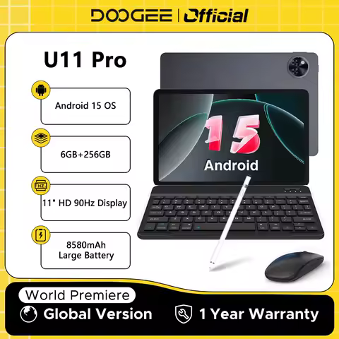 DOOGEE U11 Pro Android 15 Tablet 30GB(6+24) 256GB 11" HD 90Hz Display 8580mAh Battery Unisoc T7200 octa-core Widevine L1