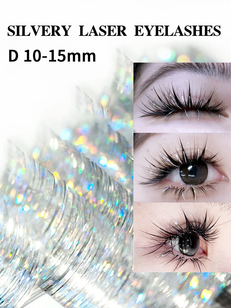 Cils laser argentés, paillettes, extensions de cils, 10-15 mm, cils éclatants pour les fêtes