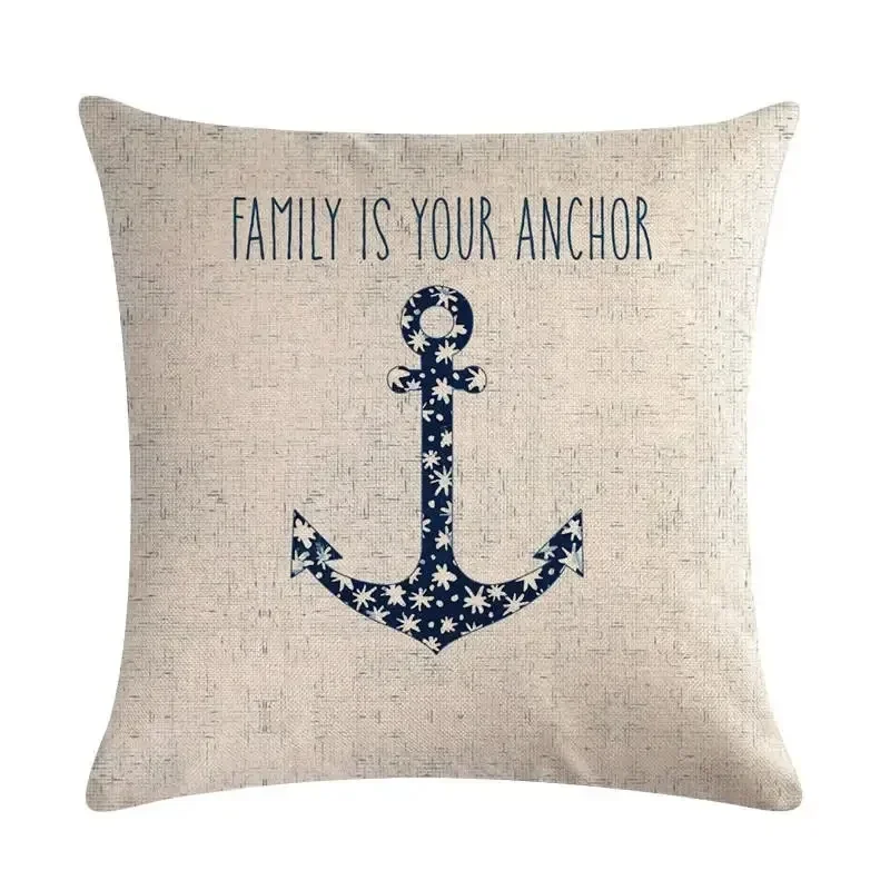 Navigation Nautical Throw Pillow Cover Beach Anchor Cushion Cover Fish  Linen Decoration Life buoy Pillowcase 45x45cm