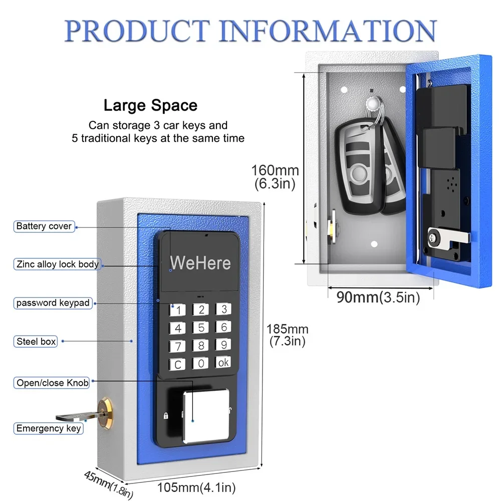 WeAndrea Here-Coffre-fort électronique intelligent avec mot de passe, télécommande de téléphone, sécurité extérieure, stockage d'appartement, gestion d'hôtel