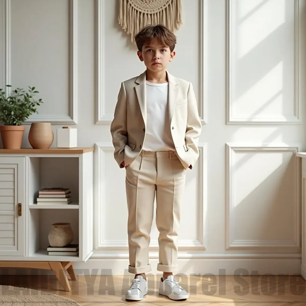 Chic Single Breasted Boys Suit Blazer Pants Kids Casual Formal Outfit Summer Beach Wedding Birthday Graduation Daily Costume