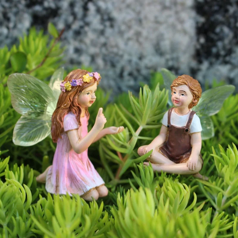 1 Juego de adorno pequeño artesanal de resina de Hada de las flores, microadornos creativos para paisajismo, decoración de maceta, adorno de jardín de hadas