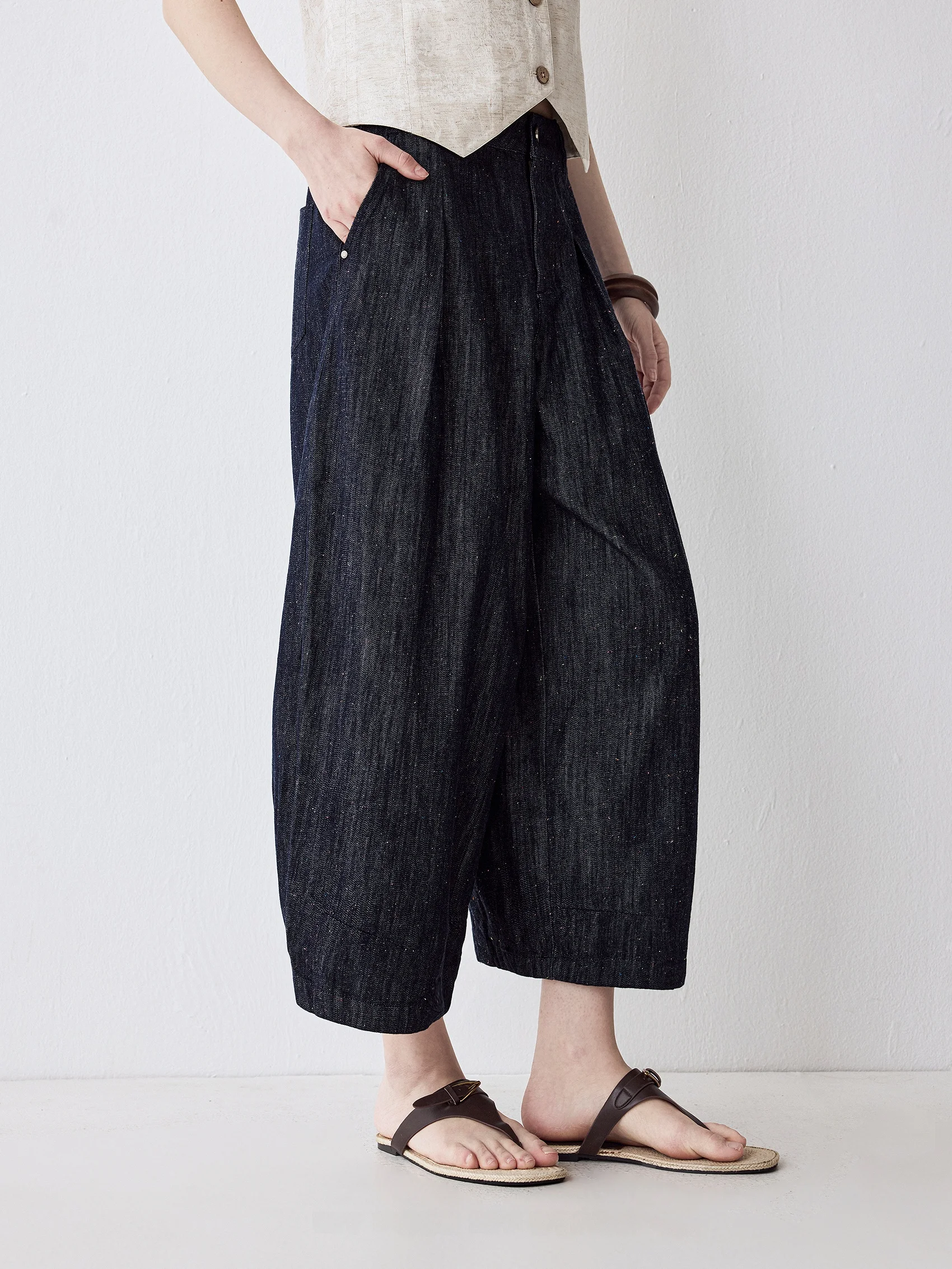 

Retro Artistic Pleated Wide Leg Denim Jeans Women's Skin-friendly Eighteen Balloon Pants Casual Cotton Loose Fit Jeans