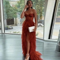 Prom Dress 2024 Sexy Strapless Pleated Tulle A-Line Evening Party Costume with Split Gown Special Occasion Party for Women