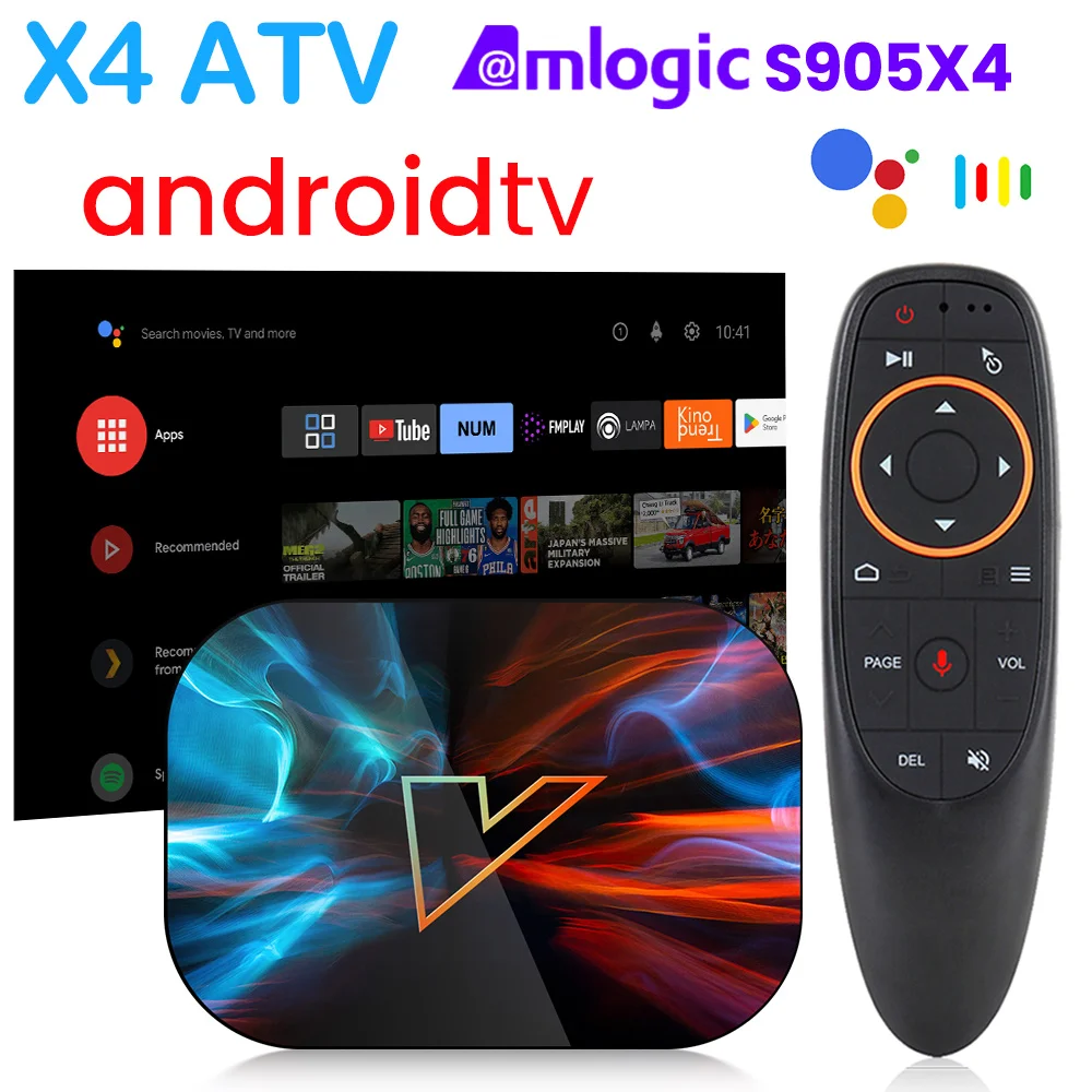 X4 ATV androidtv 11.0 صندوق التلفزيون الذكي Amlogic S905X4 يدعم إدخال الصوت Google 4K @ 60fps AV1 1000M LAN Dual Wifi DDR3 4GB eMMC 32G