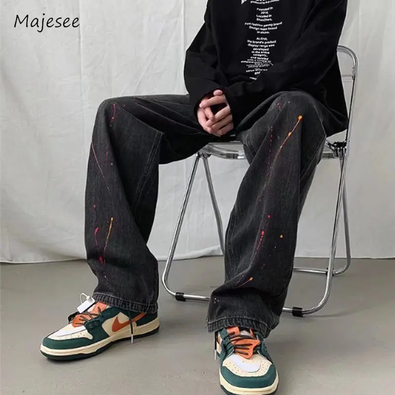 

Jeans Men High Street Hip Hop Baggy Korean Style Hipster Mopping All-match Advanced Harajuku Popular Retro Denim Trousers Autumn