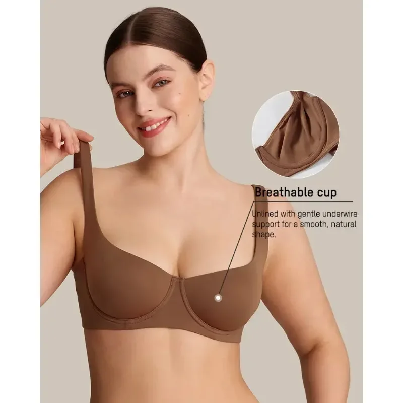 1pc Large Size Underwire Full Support Seamless Unlined Balconette Bra Underwear Solid Color Comfortable Sports Yoga No Trace Bra