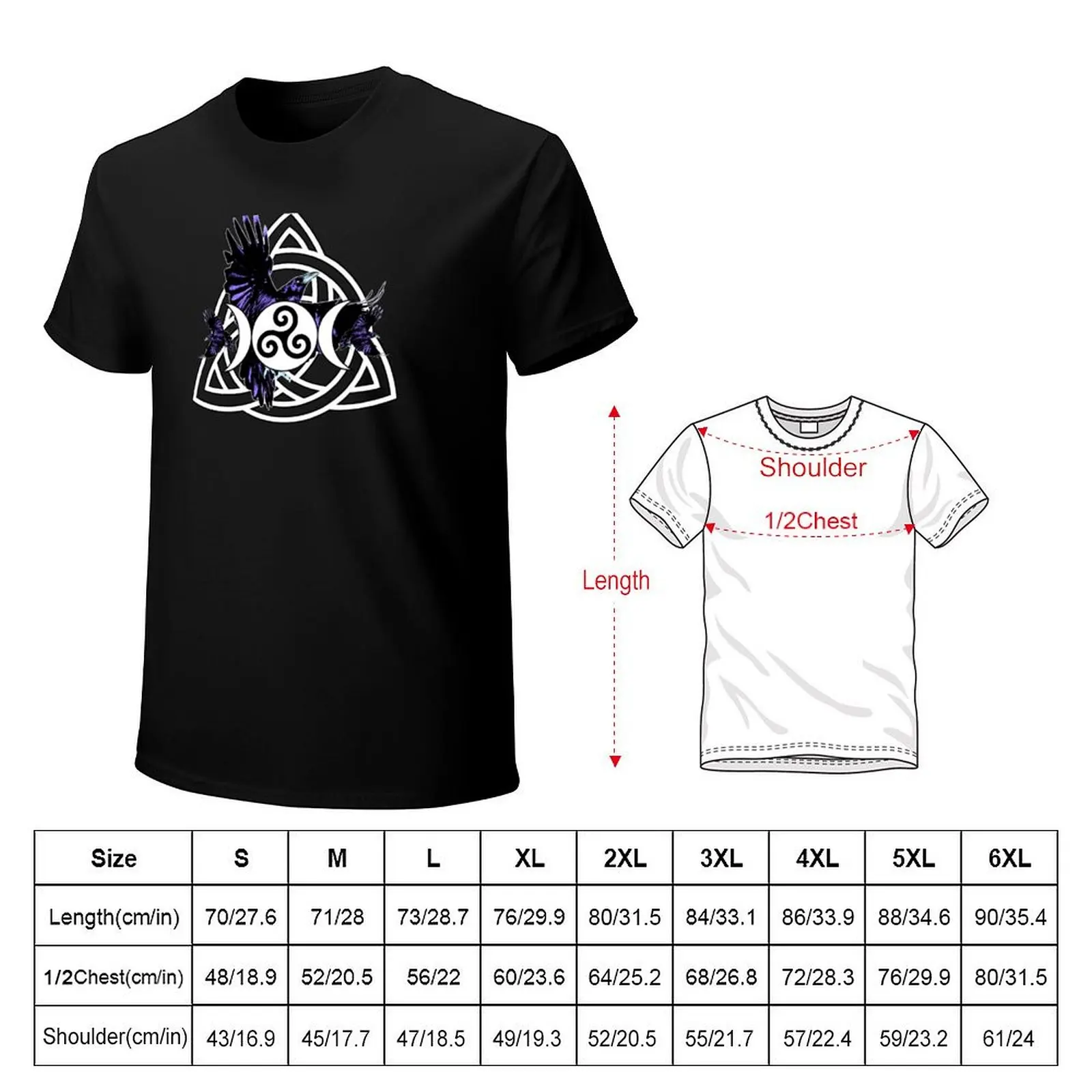 The Morrigan Triple Goddess Raven - Witches Triple Moon with Triquetra Celtic Knot and Triskelion T-Shirt
