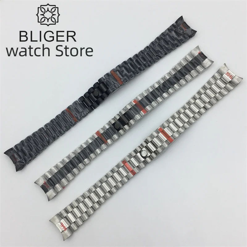 BLIGER 20mm Silver Black Rose Gold Gold bracelet 904L stainless steel with folding buckle fits 36/39/40mm case