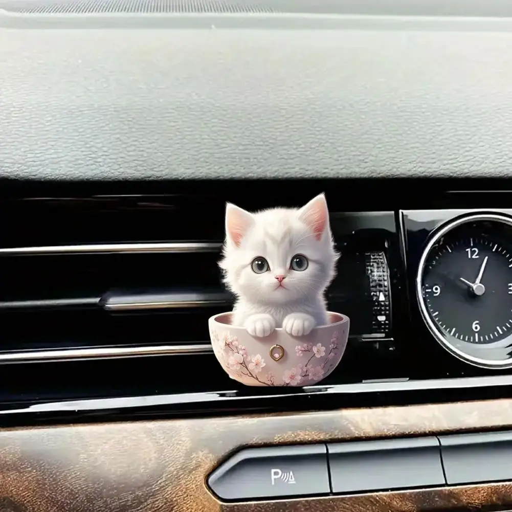 Car Cute Teacup Cat Aromatherapy Air Outlet Clamp Perfume Auto Ornament Solid Fragrance Tablet Car Decoration Random Fragrance