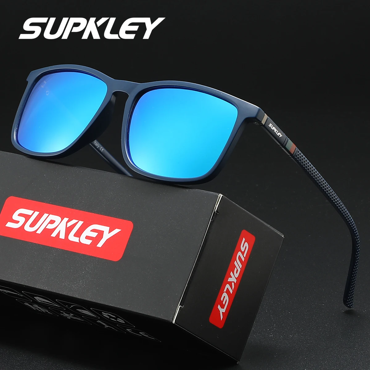 SUPKLEY 1 Stück Sportbrille, klassisch, quadratisch, polarisiert, Herren-Sonnenbrille, PC-Rahmen, modische UV400-Sonnenbrille für Damen und Herren – Detail 5