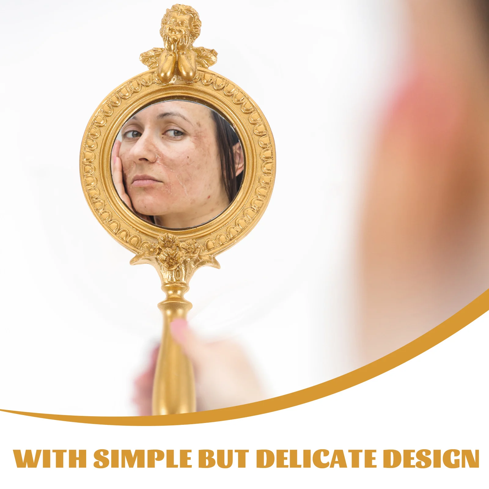 Vintage Handheld Mirror Portable Mirror Resin Handle Decorative Chic Design Long Term Use Gift for