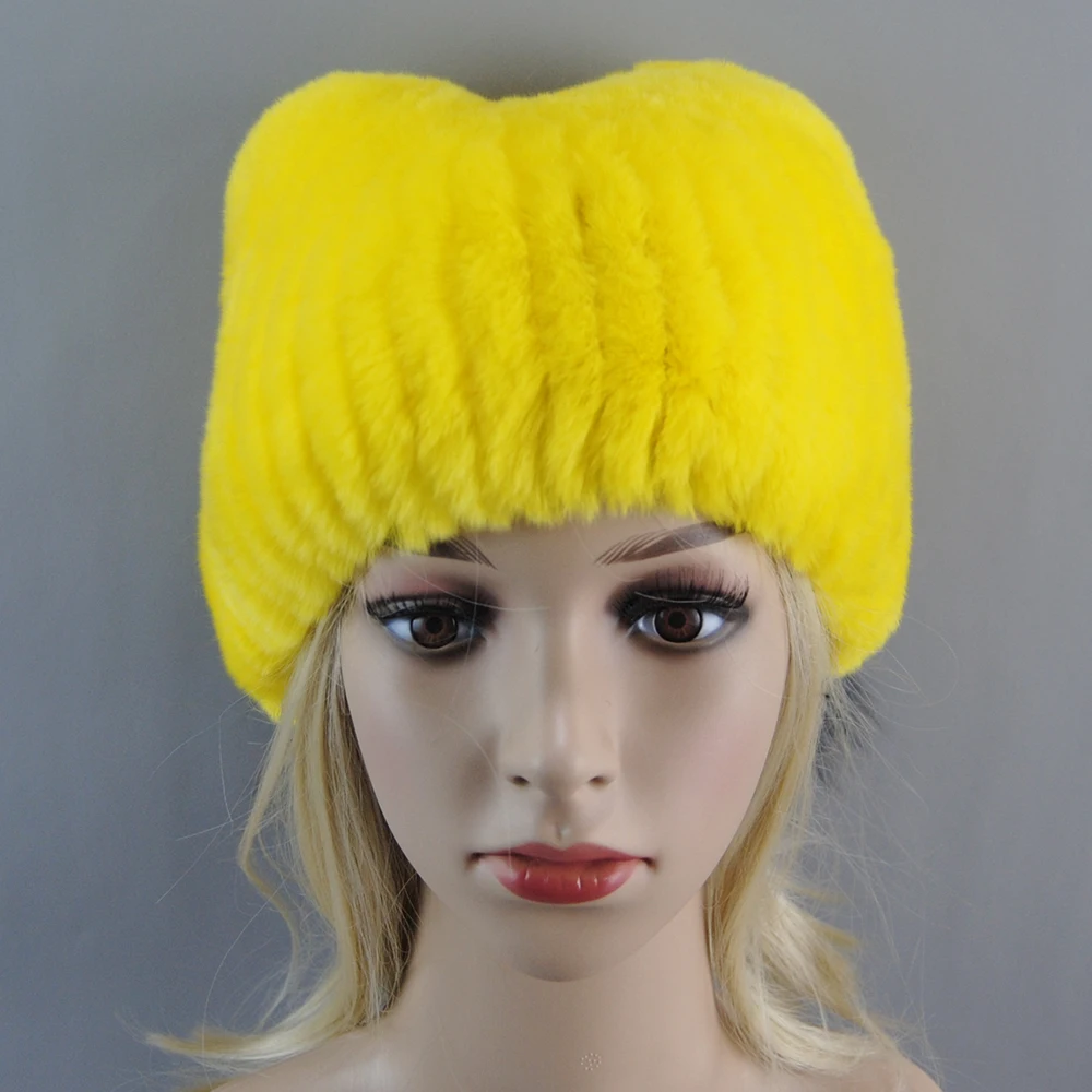 Brand Knitted Real Rex Rabbit Fur Cap Lady Fur Hats Of Natural Rex Rabbit Fur Women Warm Winter Hat Earflap Pilot White Fur Hat