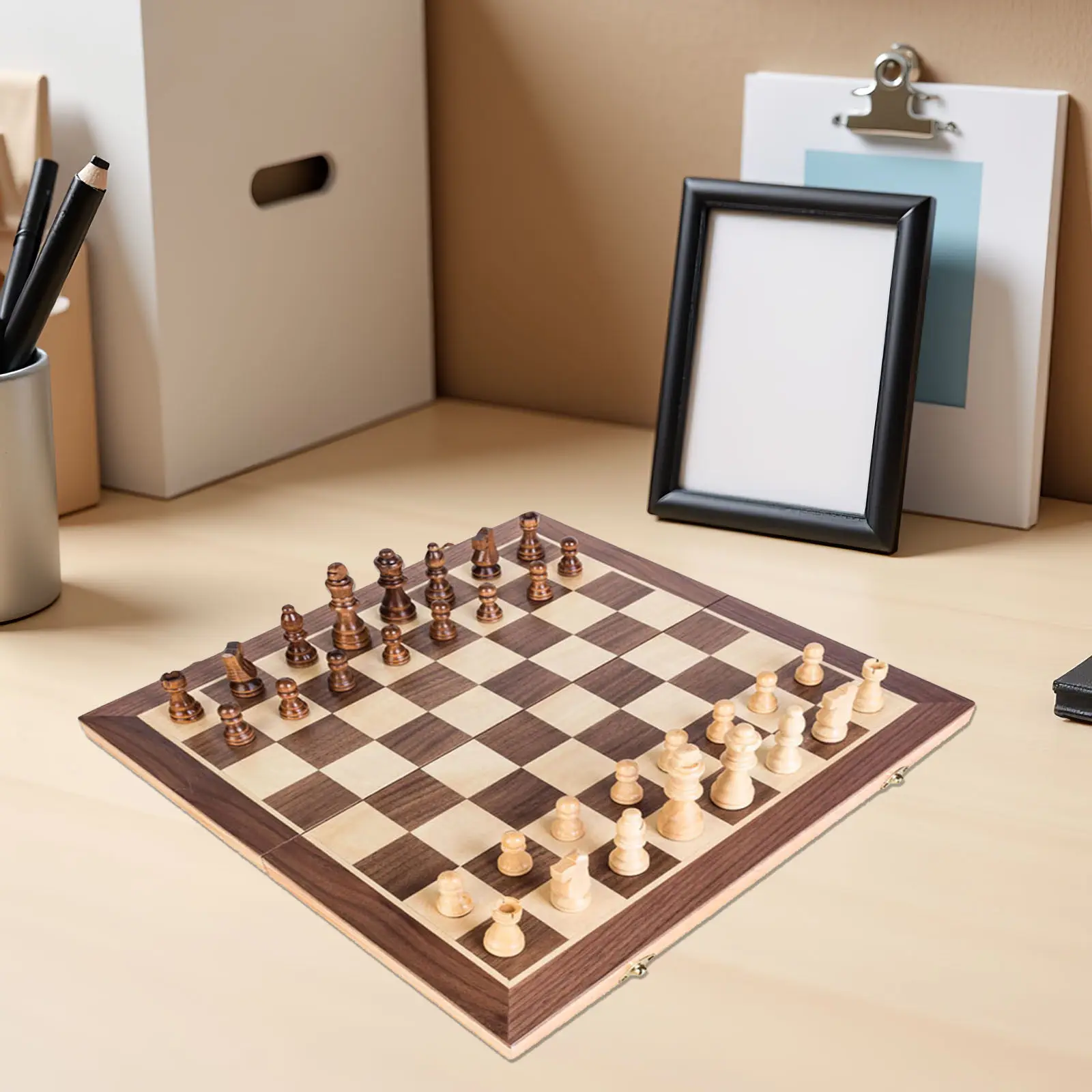 

Wooden Folding International Chess Set Strategy Game Foldable 40Cm Board Portable Travel Educational Chess Game