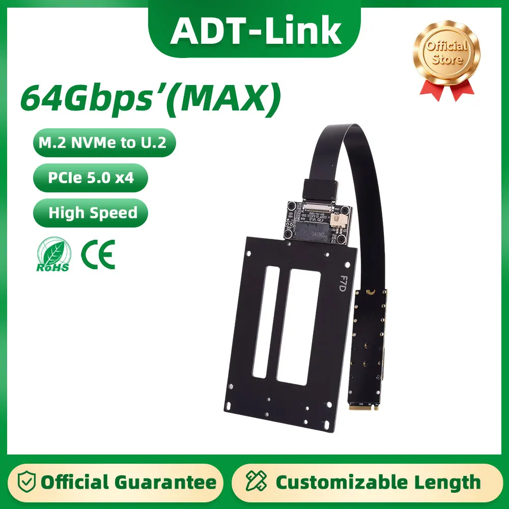 

ADT-LINK F47SD PCIe 5.0x4 M.2 NVMe to U.2/U.3/E1.S/E3.S SSD Adapter Extension Cable Supports Gen5 12V Power Supply Riser