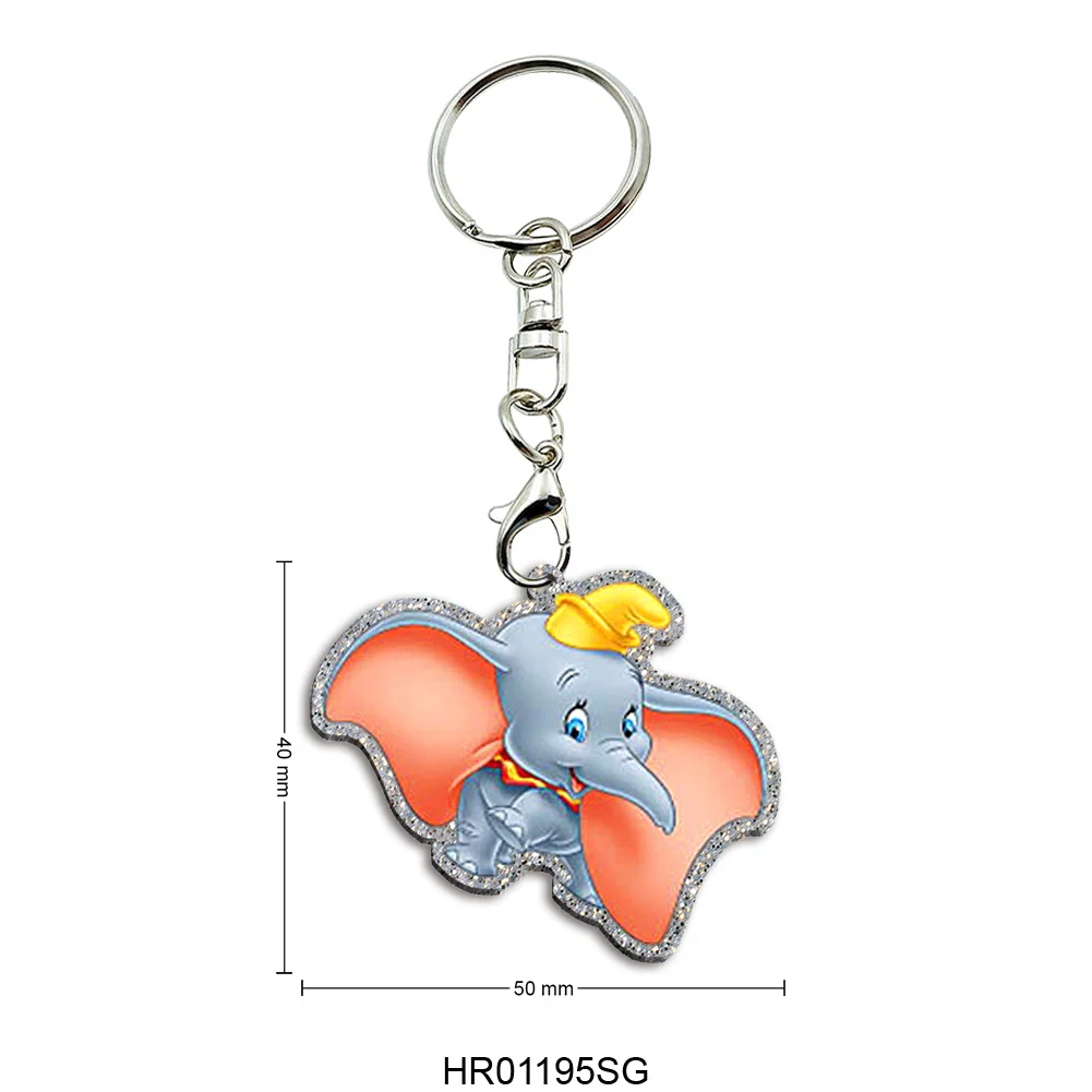 LLavero acrílico con purpurina gruesa de Anime de 50mm, llavero con figuras de Cosplay de Disney Dumbo, regalos para seguidores de cumpleaños