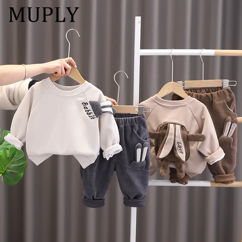 Autumn and Winter Boys Clothing Set New Children's Korean Edition Hooded Sweater Pants Two piece Set Girl Baby Velvet Set
