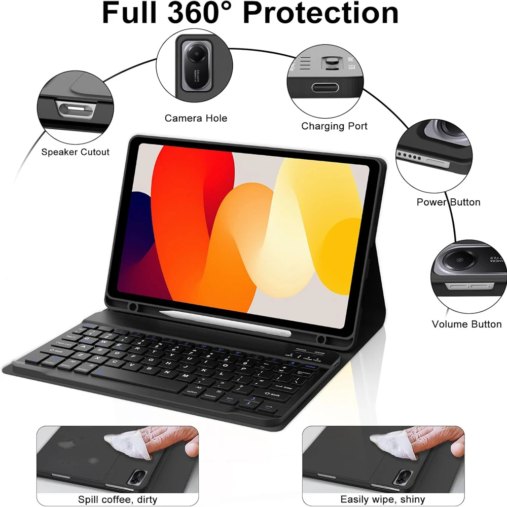 Xiaomi Redmi Pad SE 11 인치 용 키보드 케이스, 펜 홀더가있는 분리형 Bluetooth 키보드 멀티 앵글 스탠드 케이스