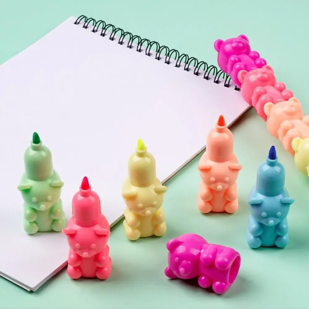 Creative Heart Bear Splicing Fluorescent Pen Colorful Stackable Splicing Highlighter Pen Student Stationery Line Color Marker