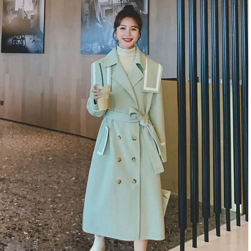 Women's Chic Double-breasted Trench Coat Medium Long Loose Belt Casual Windbreakers Overcoat Autumn Winter Fashion 2026