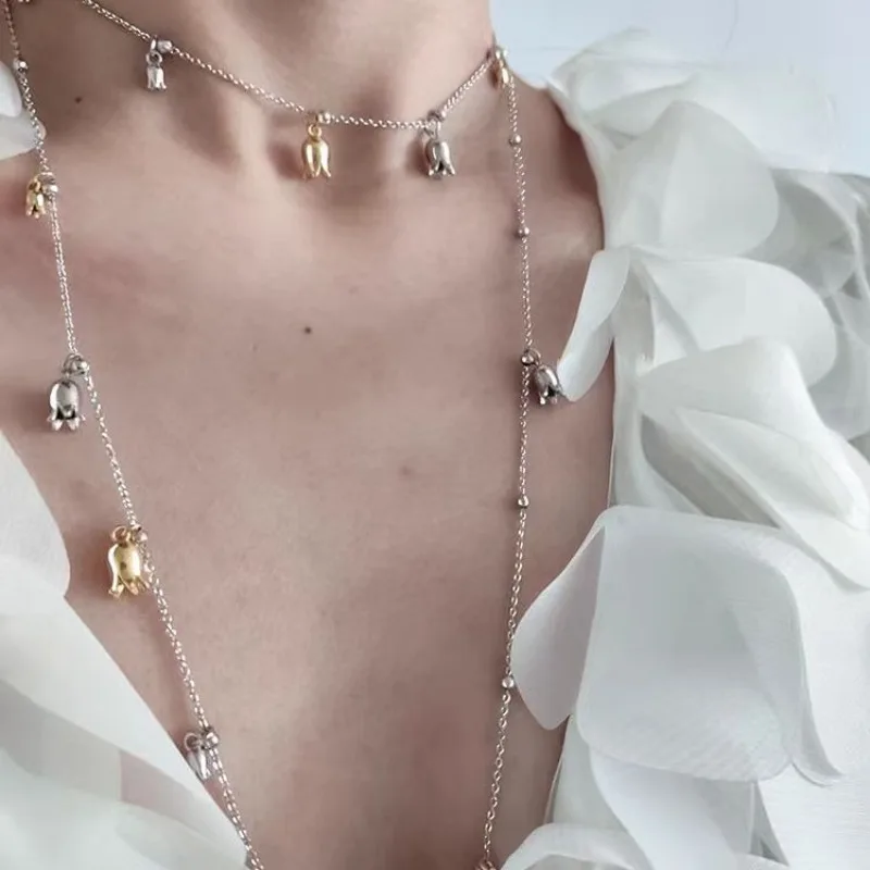 Fresh lily of the valley winding long Small pendant minimalist necklace sweater chain charms new in wedding jewelry gifts