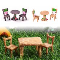 3pcs Miniature Table and Chairs Set Fairy Garden Furniture Ornaments Kit Dollhouse Accessories Home Micro Landscape Decoration