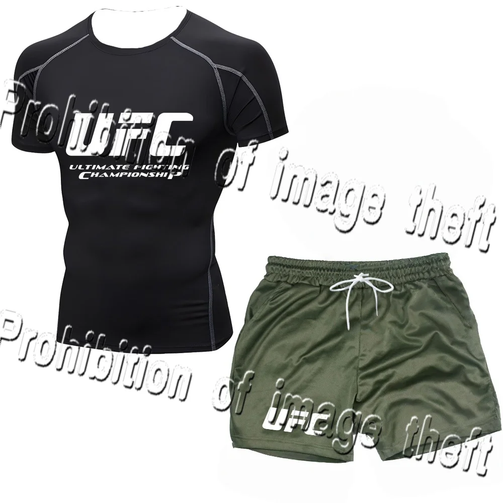 

Hot UFC Set Fighting Sanda Muay Thai Sports Fitness Men's Ball Playing Running Speed Drying Short Sleeved Shorts Sports Set