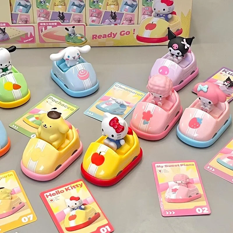 Sanrio-juguetes de caja ciega de la serie de coches de parachoques familiar, caja misteriosa de Anime, caja de juguetes, movabilidad, Kuromi, My Melody, Cinnamorol, pompurin, regalos