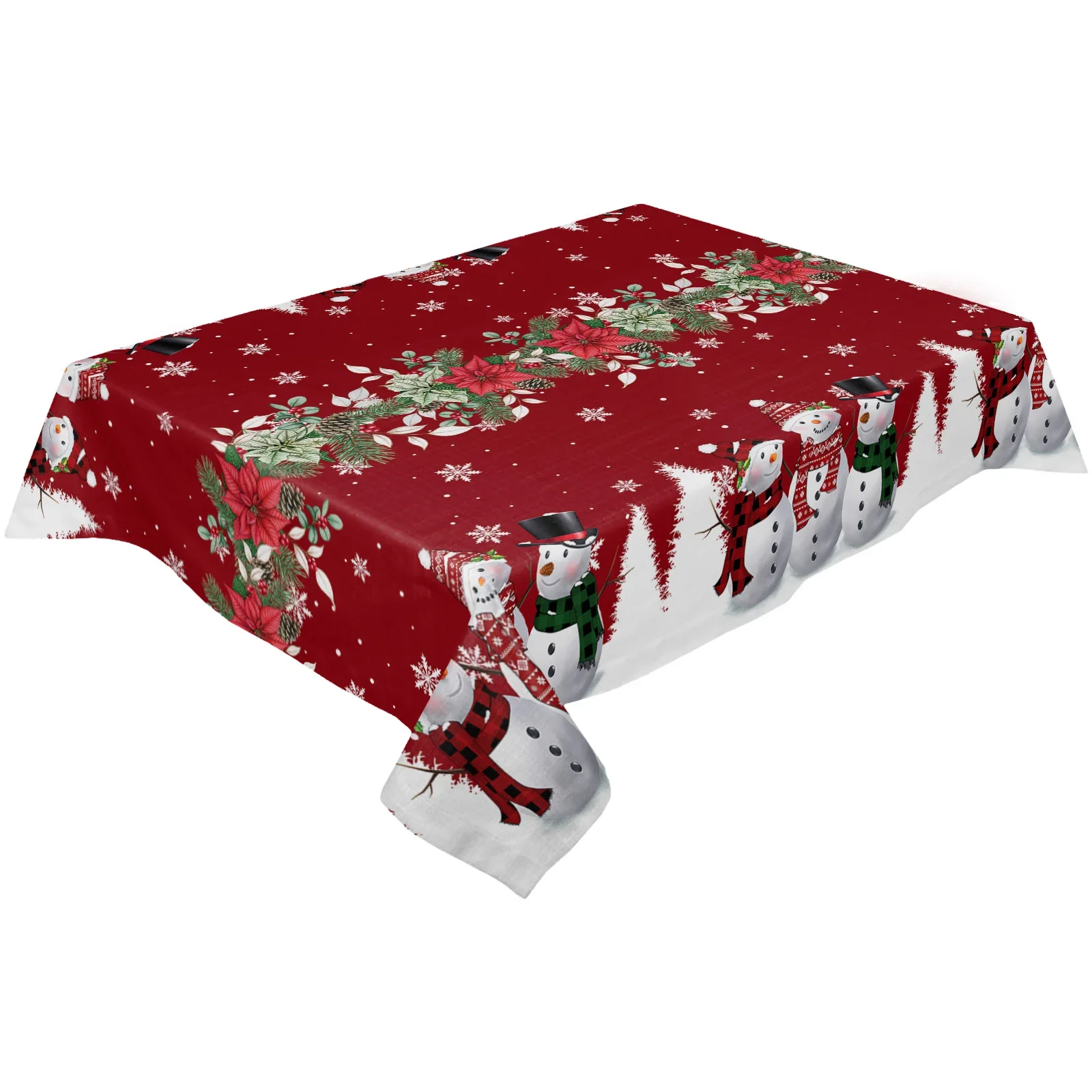 Christmas Tablecloth Snowman Snowflake Tablecloth Dining Table Festive Decor Table Cover Rectangular Coffee Table Tablecloth