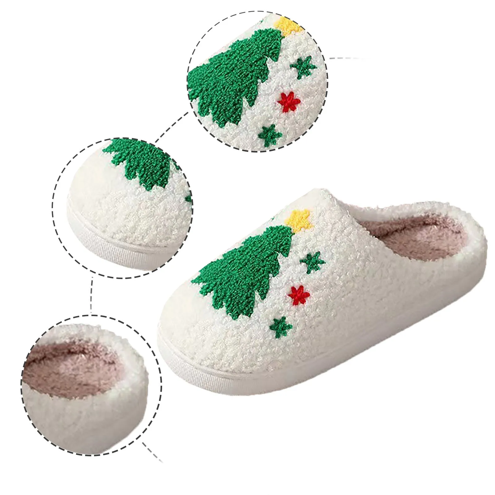 Couples Holiday Christmas Tree Printed Slippers For Men And Women Warm Slippers At Home Fashion Soft Thick Non Slip Shoes