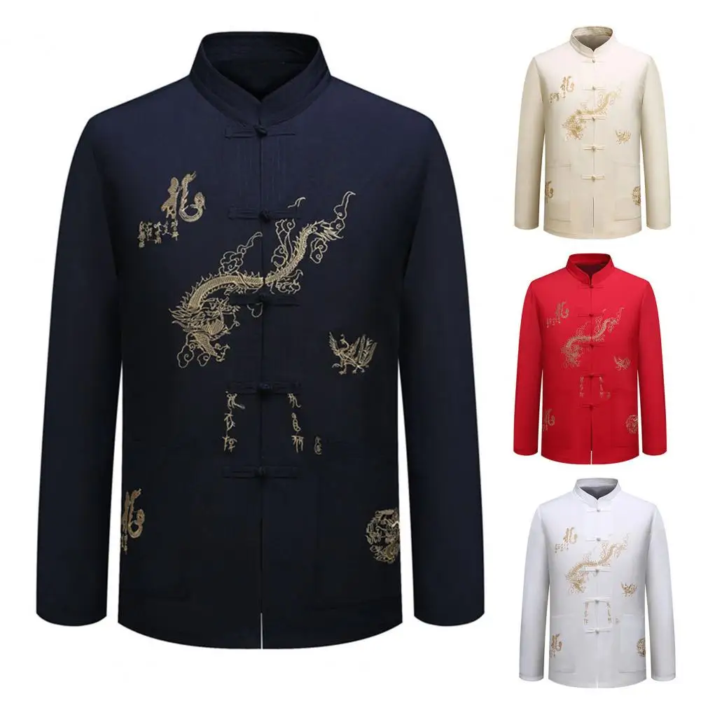 

Faddish Chinese Embroidery Men Shirt Washable Business Shirt Chinese Style Embroidery Men Top for Outdoors