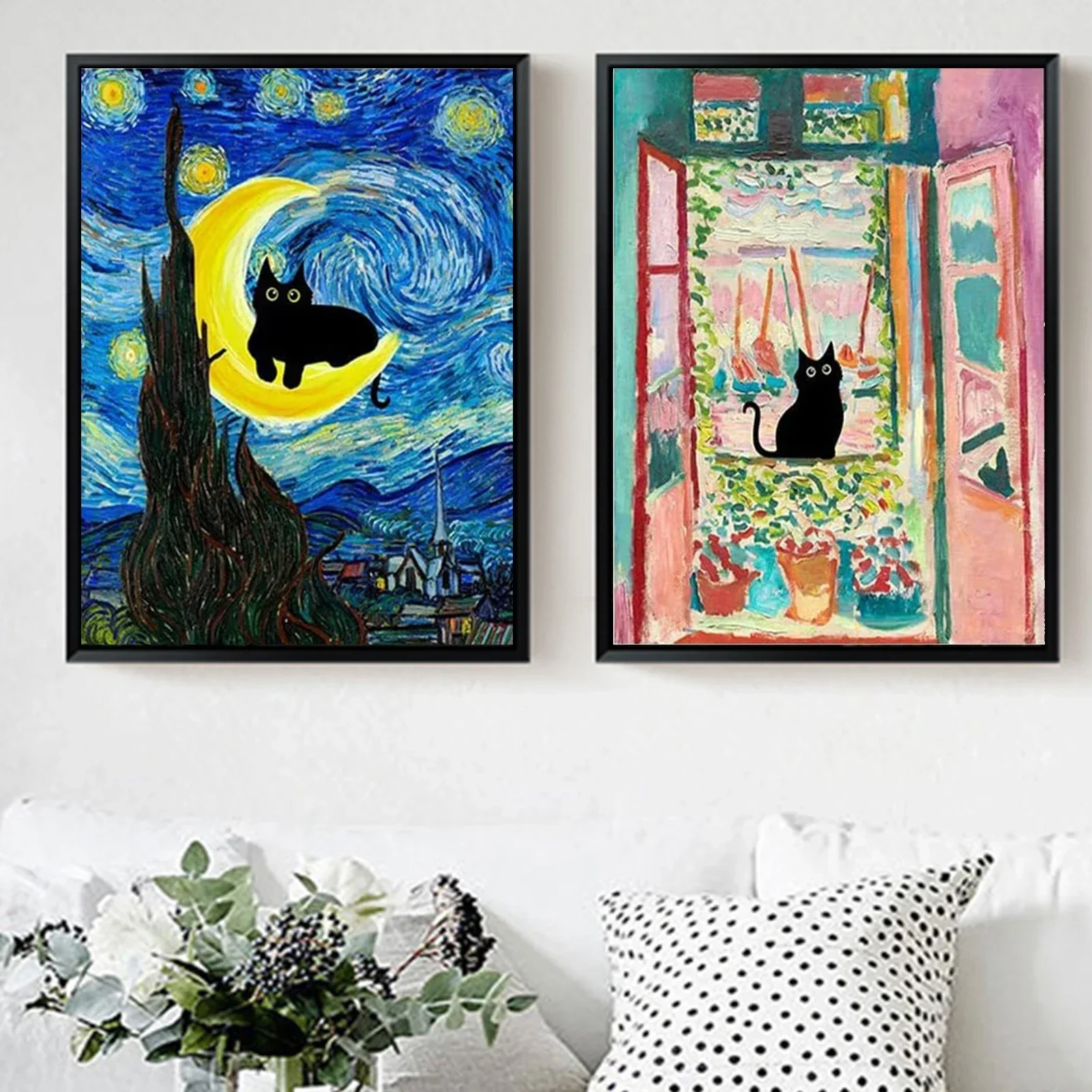 4 Pack DIY Paint By Numbers Kit for Adults Starry Night Cat, Acrylic Digital Oil Painting Art on Canvas Wall Decor Gift No Frame