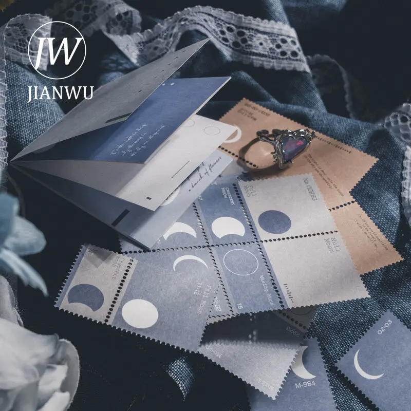 JIANWU 63 Sheets The Light Misty Night Series Moon Phase Theme Hot Rainbow Silver Decor Material Creative DIY Collage Stationary