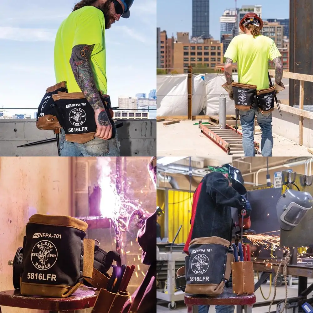 

Flame-Resistant Bolt Bag with Leather-Reinforced Rim, Bottom, and Separated Tunnel Loops for Tool Storage