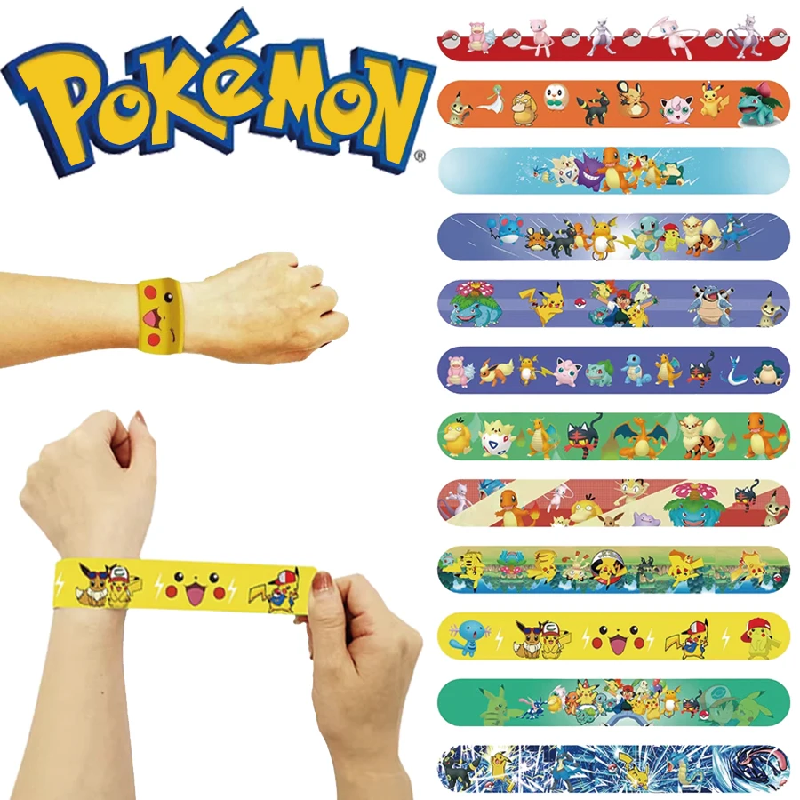 12/24/36/48 stücke Pokemon Snap Kreis Armbänder Pikachu Anime Figur Armband Kind Slap Band Puzzle Spielzeug Weihnachten füllstoffe