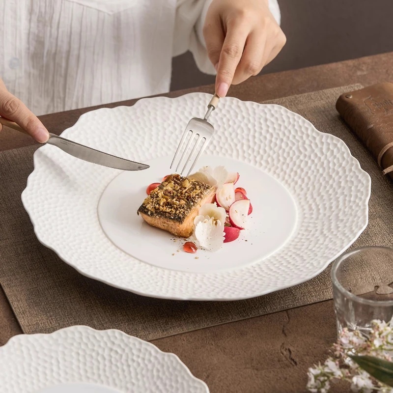 

Stone Edge Main Dish Plate Pasta Steak Plate Dessert Sushi Dish Round Specialty Tableware Ceramic Dining Plate Kitchen Supplies