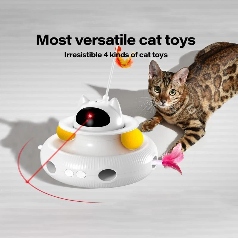 

Smart Cat Teaser Toy 4in1 Laser Cat Toys Interactive Feather Sticks Kitten Catching Training Toys Trackball Retractable Feather