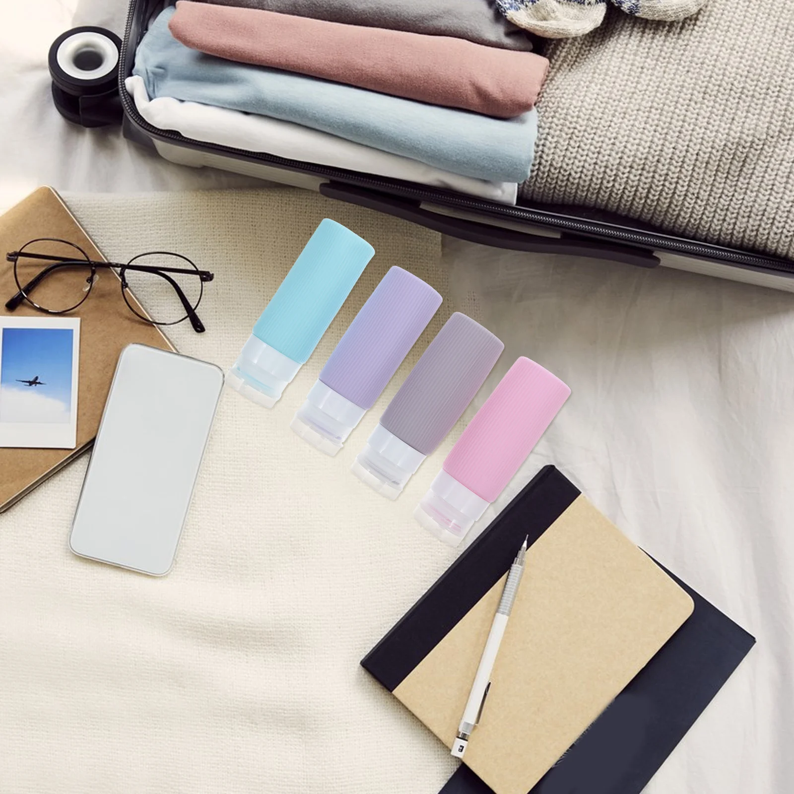 

4Pcs Silicone Travel Bottles Portable Refillable Flip Cap Leak Proof 90Ml for Toiletries Shampoo Lotion Travel Accessories