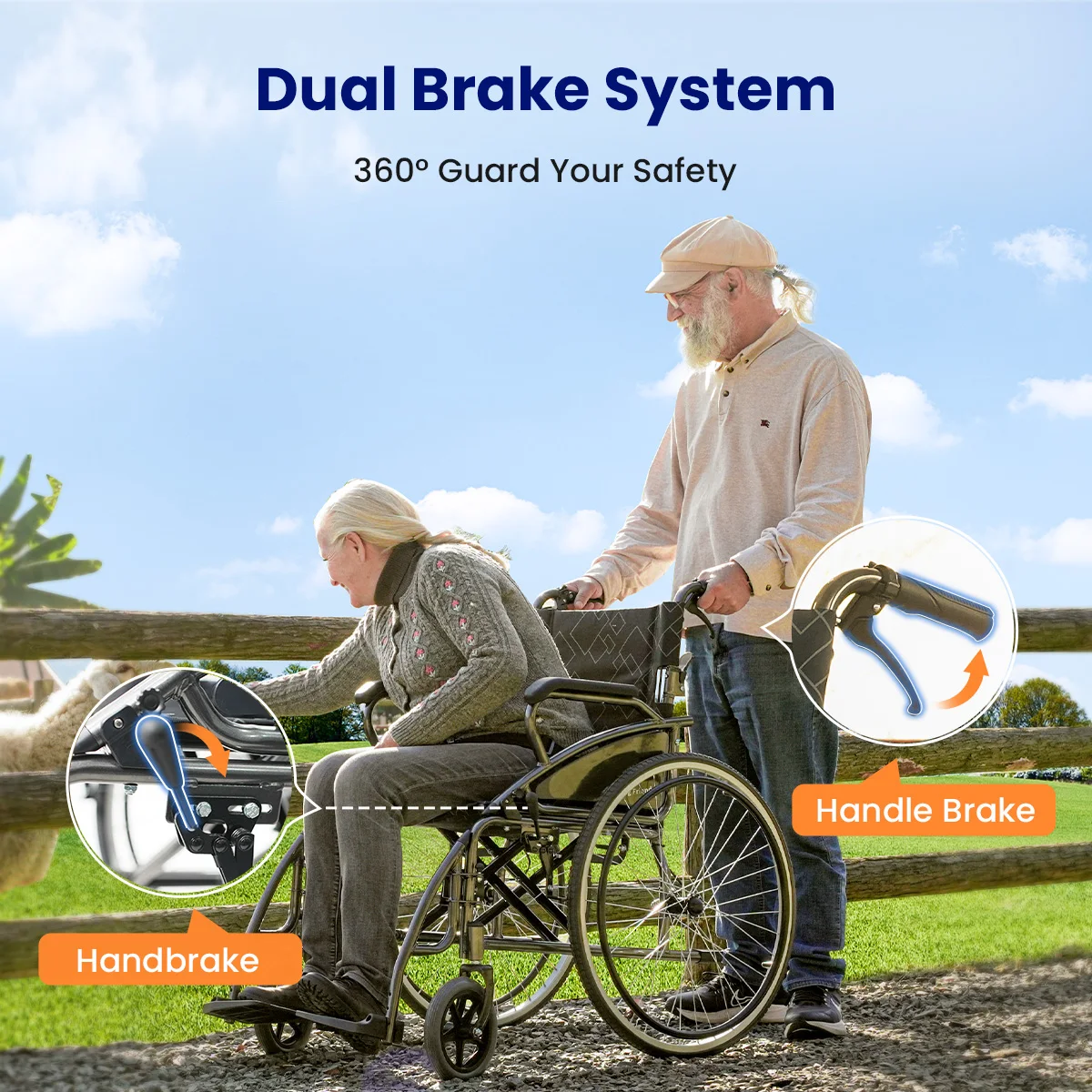 Transport Wheelchair, Portable and Folding, with Adjustable Folding Armrests