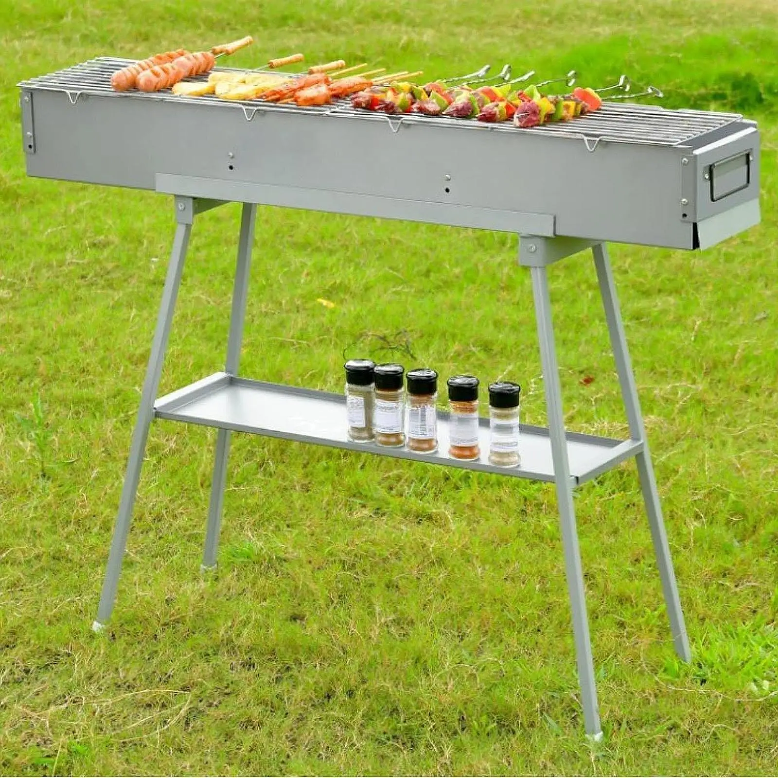 

Barbecue Grill Camping Cooking Garden Outside Lamb Skewer Portable BBQ Grill Charcoal Grill for Beach Patio Hiking Travel Lawn