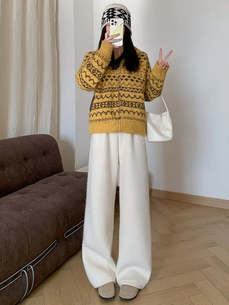 Nuovo autunno inverno edizione stretta casual allentato con pantaloni dimagranti spessi pantaloni da pavimento in lana da donna