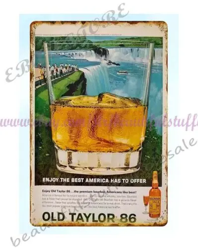 1964 Old Taylor 86 Bourbon Whiskey Niagra Falls metal tin sign long wall decor