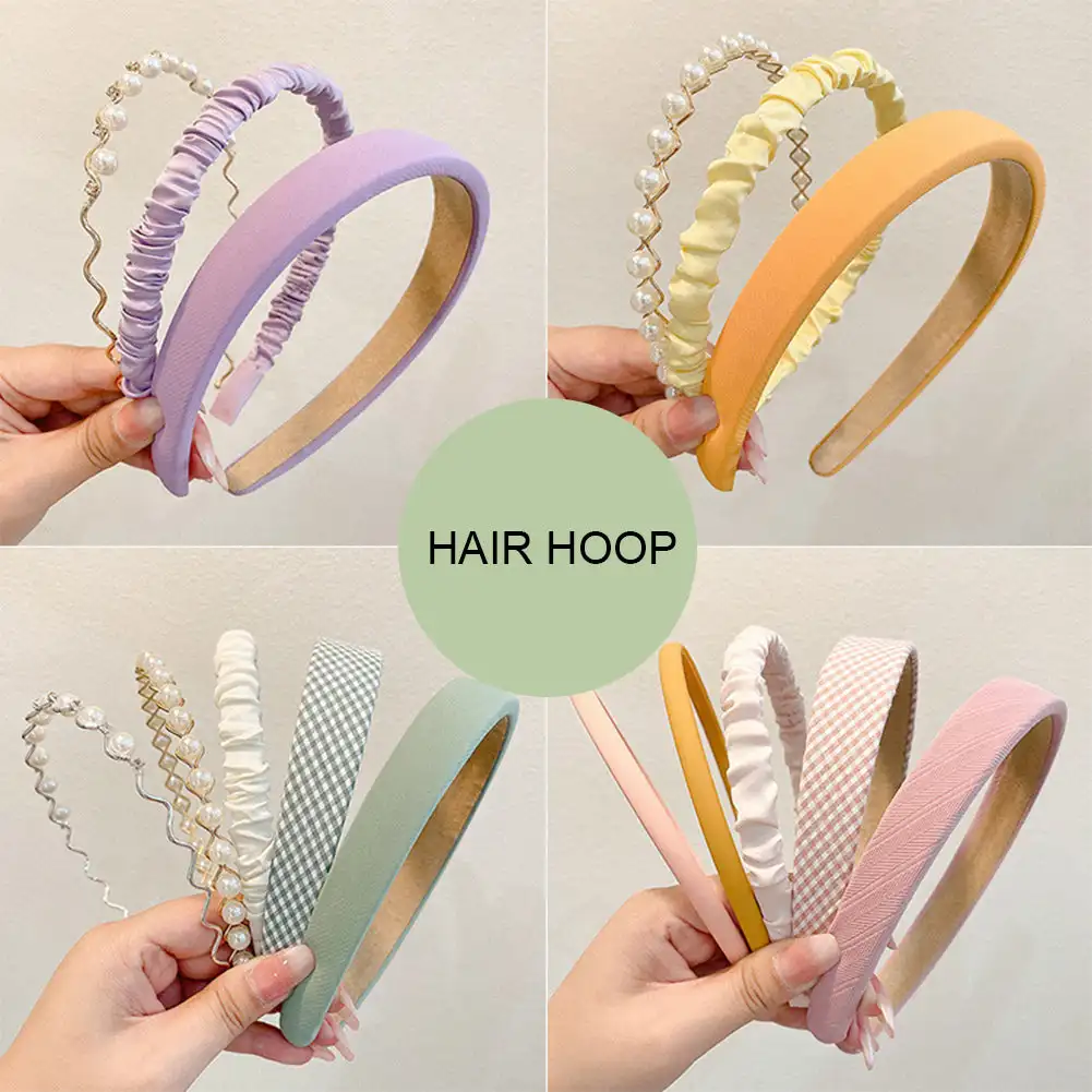 3pcs/set Fashion Women Cloth Hair Bands Headdress Headband Girls Plaid Pearl Hairband Hair Hoop Female Hair Accessories Headwear