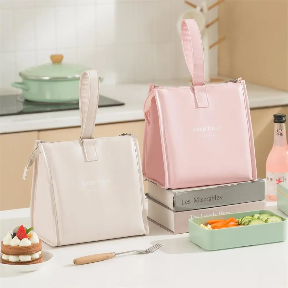 Crossbody Waterproof Lunch Bags PU Leather Food Picnic Lunch Box Insulated Women Cooler Bags Ice Pack Drink Carrier Thermal Bag