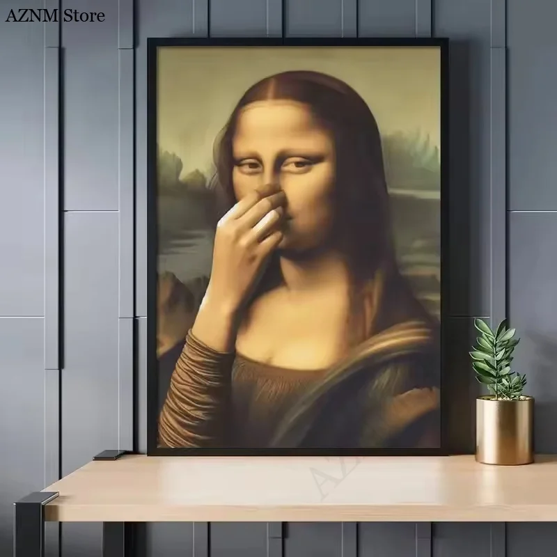 Póster Decorativo para Baño con Diseño de la Mona Lisa, Impresiones de Arte para Baño, Humor Divertido Inspirado en Da Vinci, Decoración Vintage para Baño con Olor Apestoso, Pintura en Lienzo
