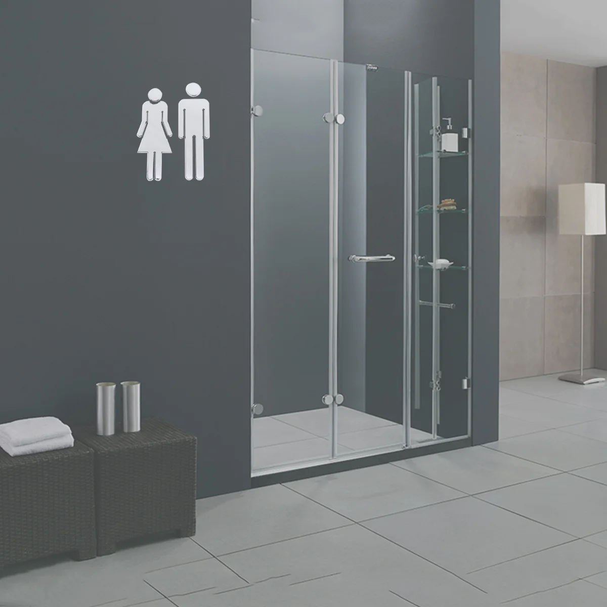 

20cm Reflective Bathroom Sign Adhesive Toilet Symbol Restroom Sign for Wall Door Office Hotel Toilet Symbol